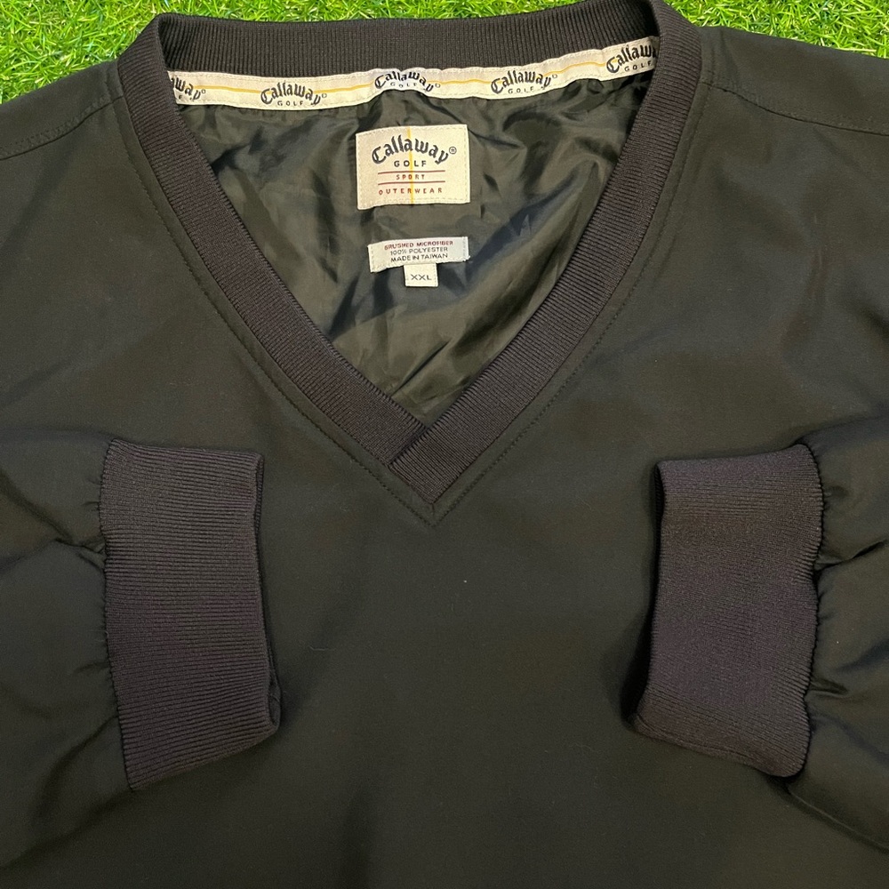 Vintage Callaway Golf Black Windbreaker Pullover Size XXL V-Neck Outerwear